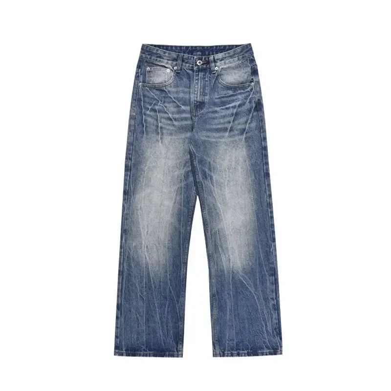 Jeans Men Straight Trousers Denim Flare Pants Long Pant Loose Casual Regular Splice Button Pocket High Waist Simple Autumn