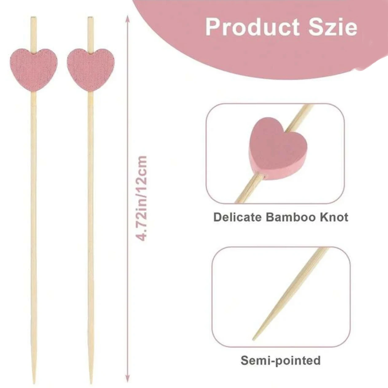 100 Stück rot rosa Herz Bambus Pick Buffet Cupcake Obst Gabel Dessert Cocktail für Valentinstag Party Supplies – Detail 13
