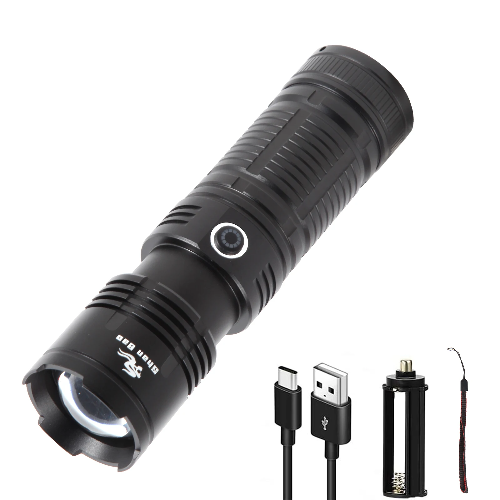 

Shan Bao Usb black Rechargeable Compact Tactical Flashlight with Zoom for Camping，Fishing