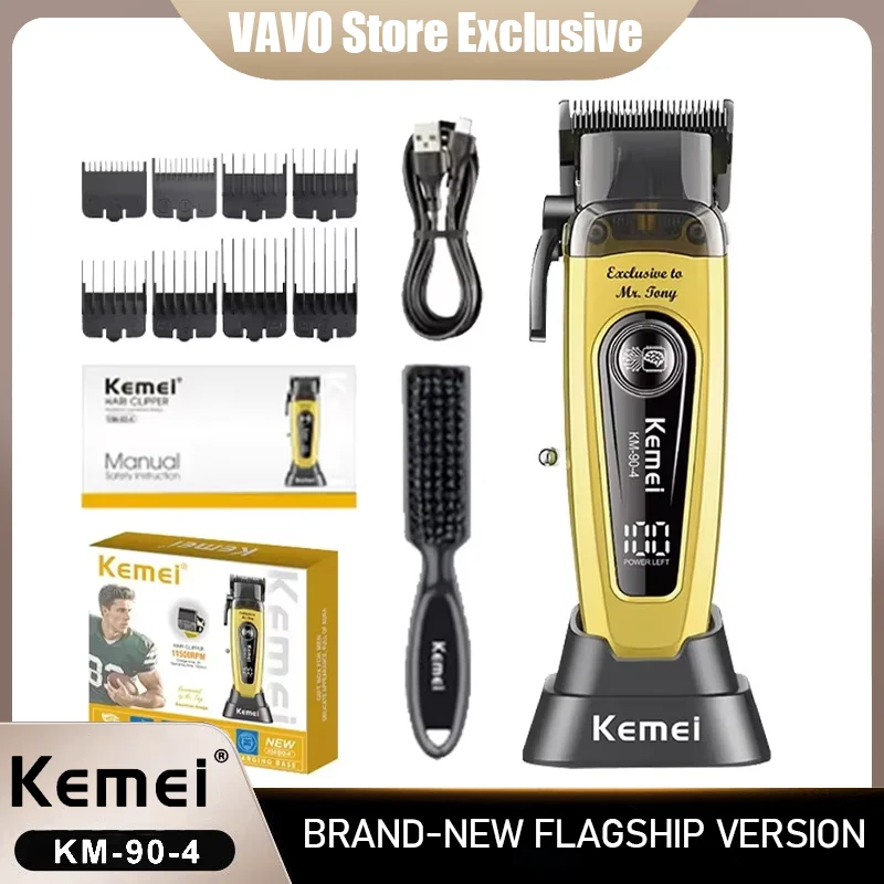 

Профессиональная машинка для стрижки волос Kemei KM-90-4 для мужчин, 11500 об/мин, 10 Вт, бесщеточный двигатель, лезвие DLC, зарядное устройство, триммер для стрижки волос