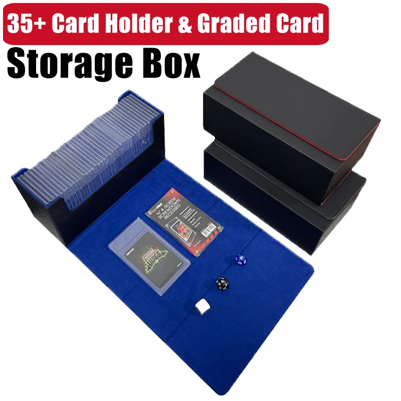 Leather Trading Card Holders Magnetic Flip Storage Box, TCG Sports Football Basketball Card Holders Toploaders Storage Case