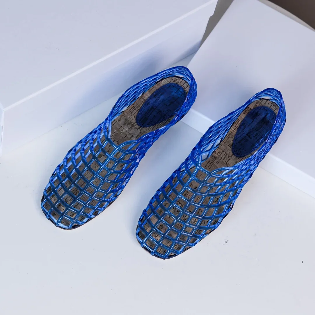 Flat Shallow Mouth One Foot Stirrup Hollow Out Mesh Sandals Flat Shoes