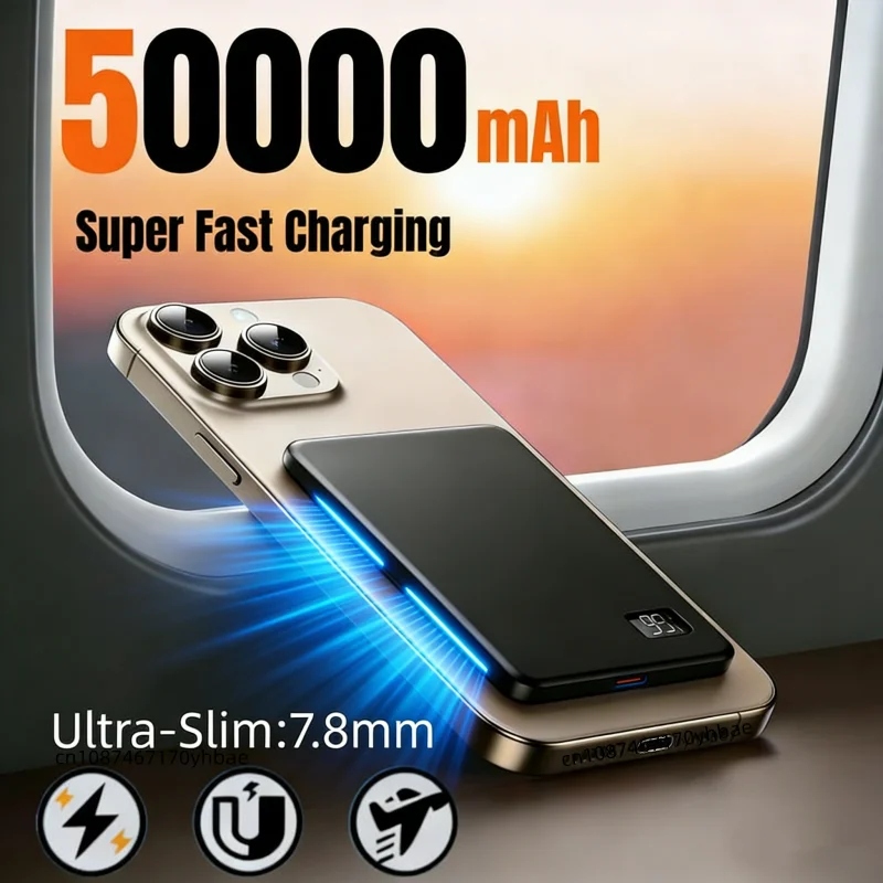 

Wireless Magnetic 50000mAh Power Bank Fast Charging Portable PD22.5W External Battery for Magsafe for iPhone17 Samsung Xiaomi