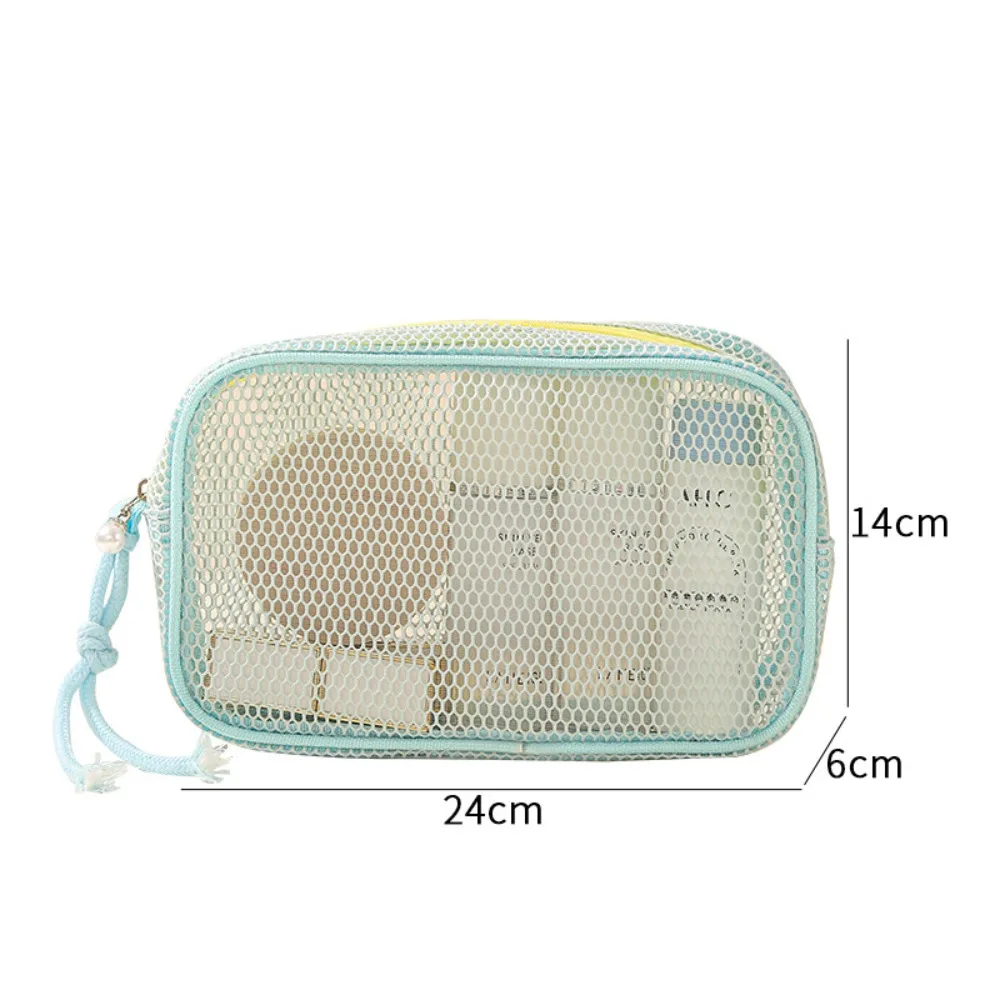 

New Dopamine Color Storage Bag Breathable Lightweight Mesh Cosmetic Bag Large Capacity with Handle Coin Purse
