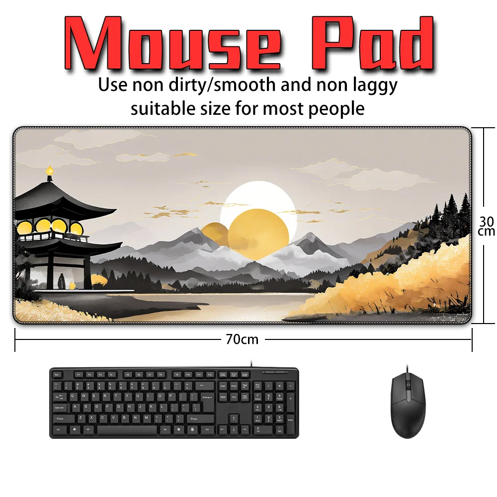 Mountain and Sea and Moon and Night and Japanese Style Mouse Pad Keyboard Pad Desktop Pad