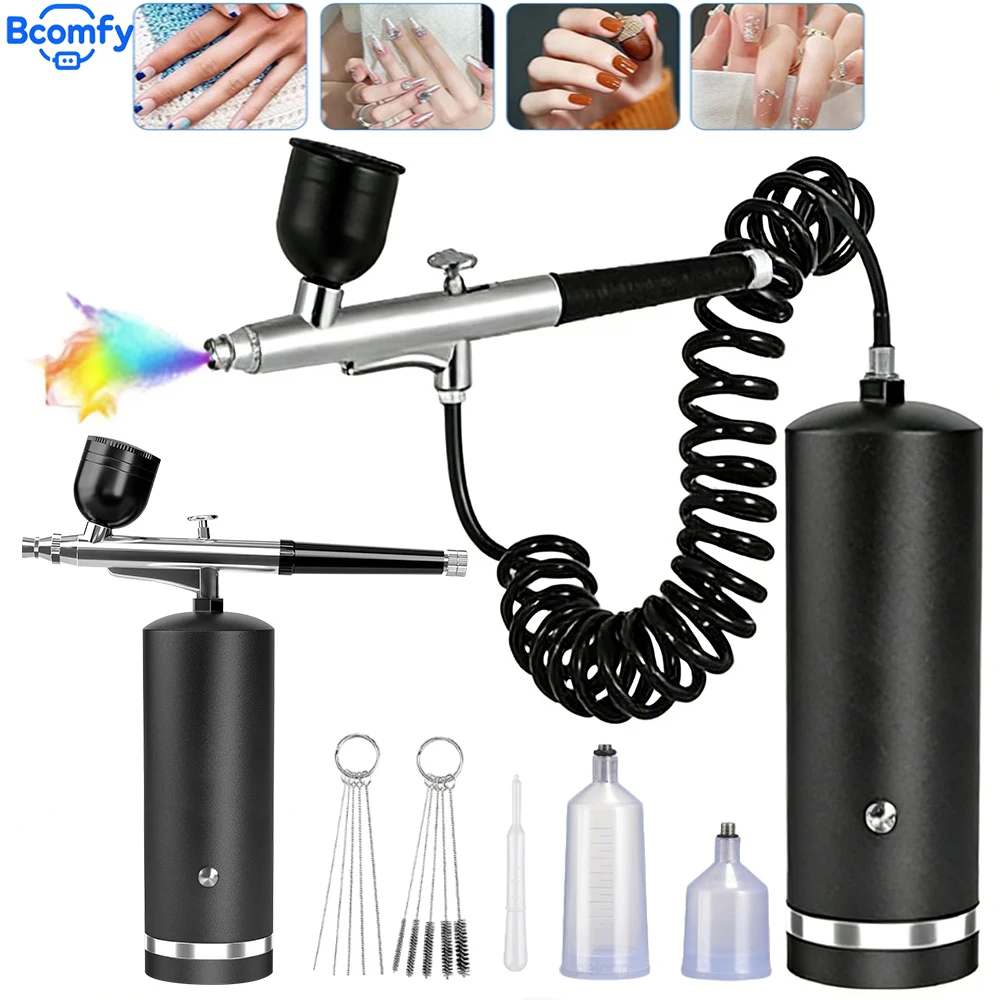 エアブラシとコンプレッサー付き、塗装用プロフェッショナルエアブラシキット、アーティストや職人向け電動ミニスプレーガン