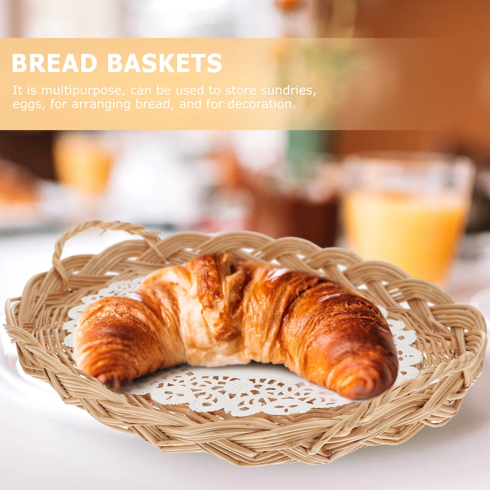 

Snack Storage Tray Rattan Fruit Basket Natural Woven Bread Baskets for Home Kitchen Decoration Living Room Use Japanese Style