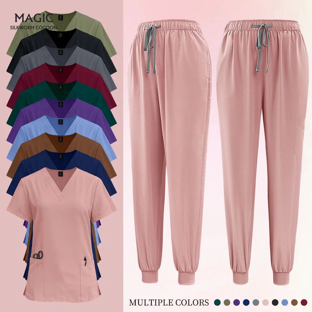 مجموعة ملابس مريحة مضلعة صلبة للجنسين - مقاومة للتجاعيد وسهلة التنظيف وصديقة للبشرة لسيناريوهات الرعاية والاستخدام المنزلي اليومي