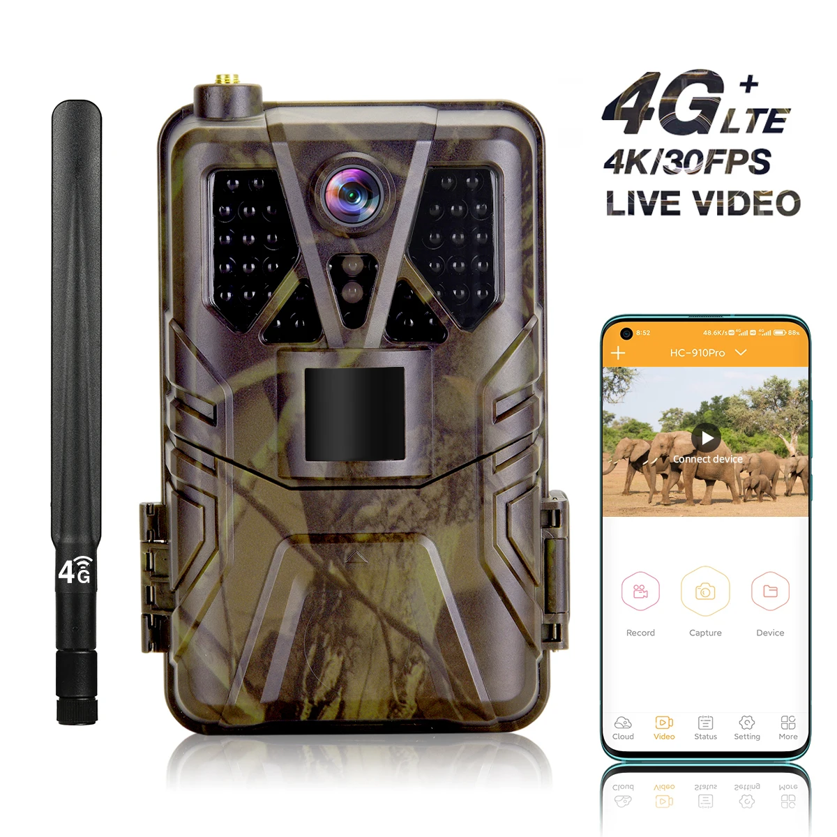 4K 30fps Video  APP Trail Camera Cloud Service 4G 30MP Live Stream Media Wild Hunting Cameras Night Vision PhotoTraps HC910PRO