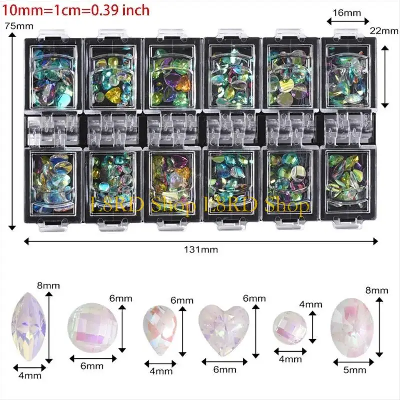 L8RD 12 그리드를위한 네일 아트 장식을위한 여러 가지 그리드 손톱 매니큐어를위한 멀티 모양도