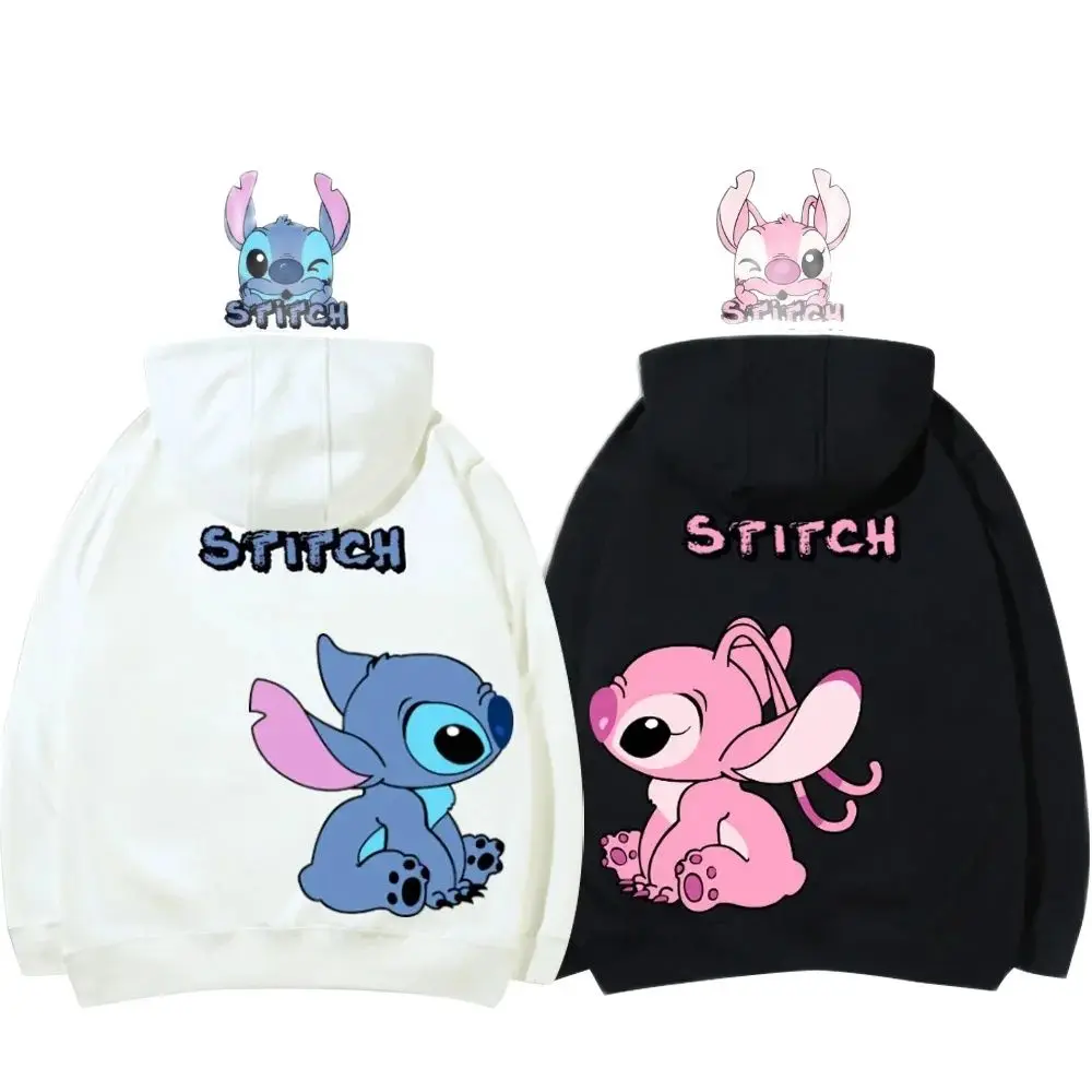 Stitch Angel Monster Letter Cartoon Sweatshirt Pullover Cute Harajuku Unisex Couple Pocket Fashion Hoodie