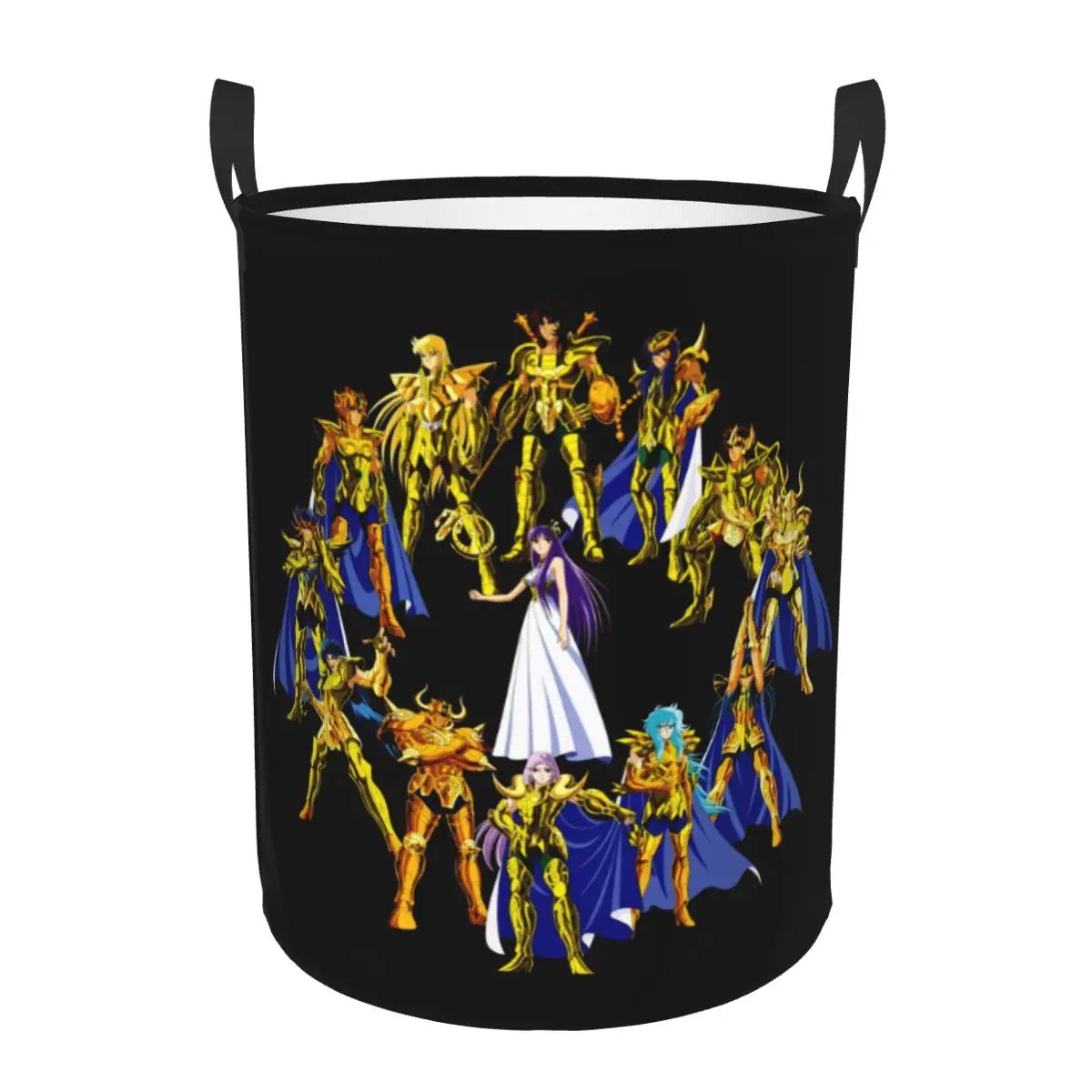 Gold Saints And Athena Laundry Basket Foldable Saint Seiya Knights of the Zodiac Toy Clothes Hamper Storage Bin for Kids Nursery