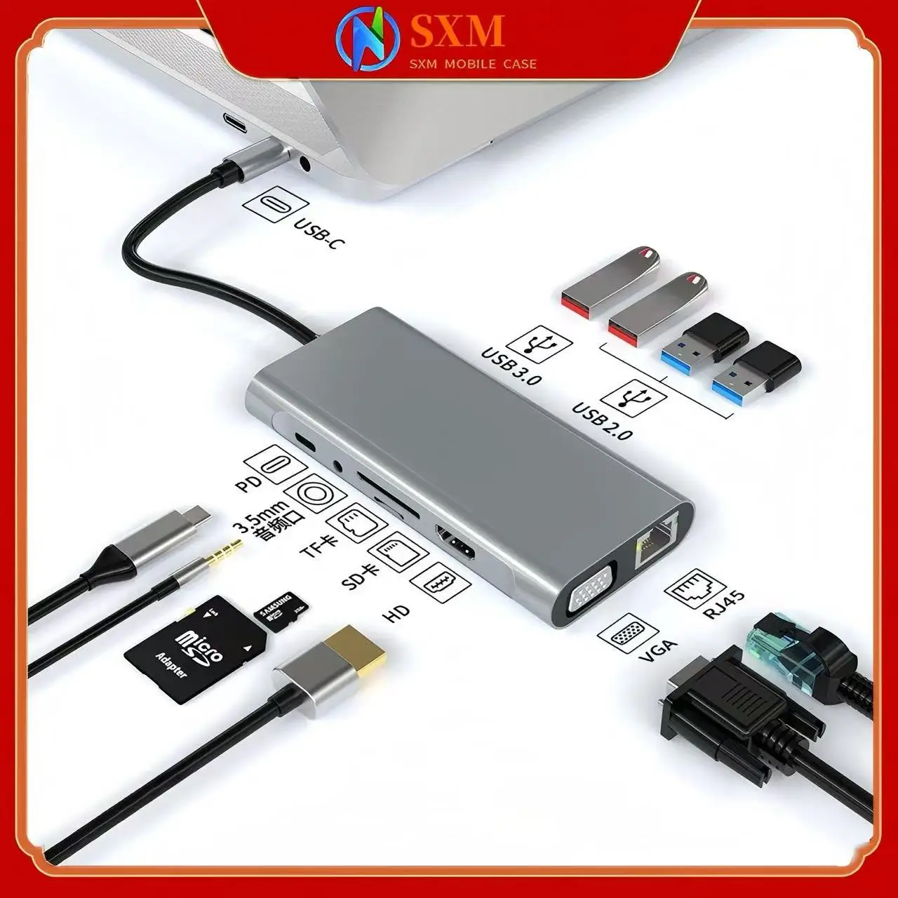 

Преобразователь Type-c11-in-1 в HDMI LAN, многофункциональный интерфейс док-станции usbhub