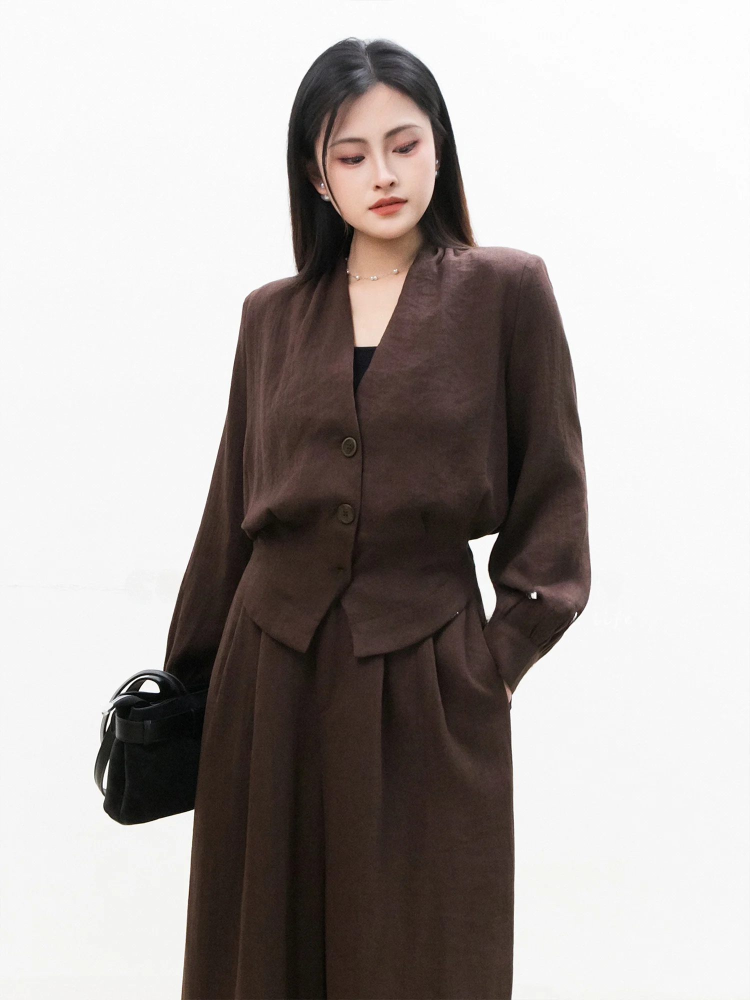 

Chelzy Simple Sle Women's Suiting Set Slimming High Waist Wide Leg Pants Two Piece Set Spring Autumn Faion Ele
