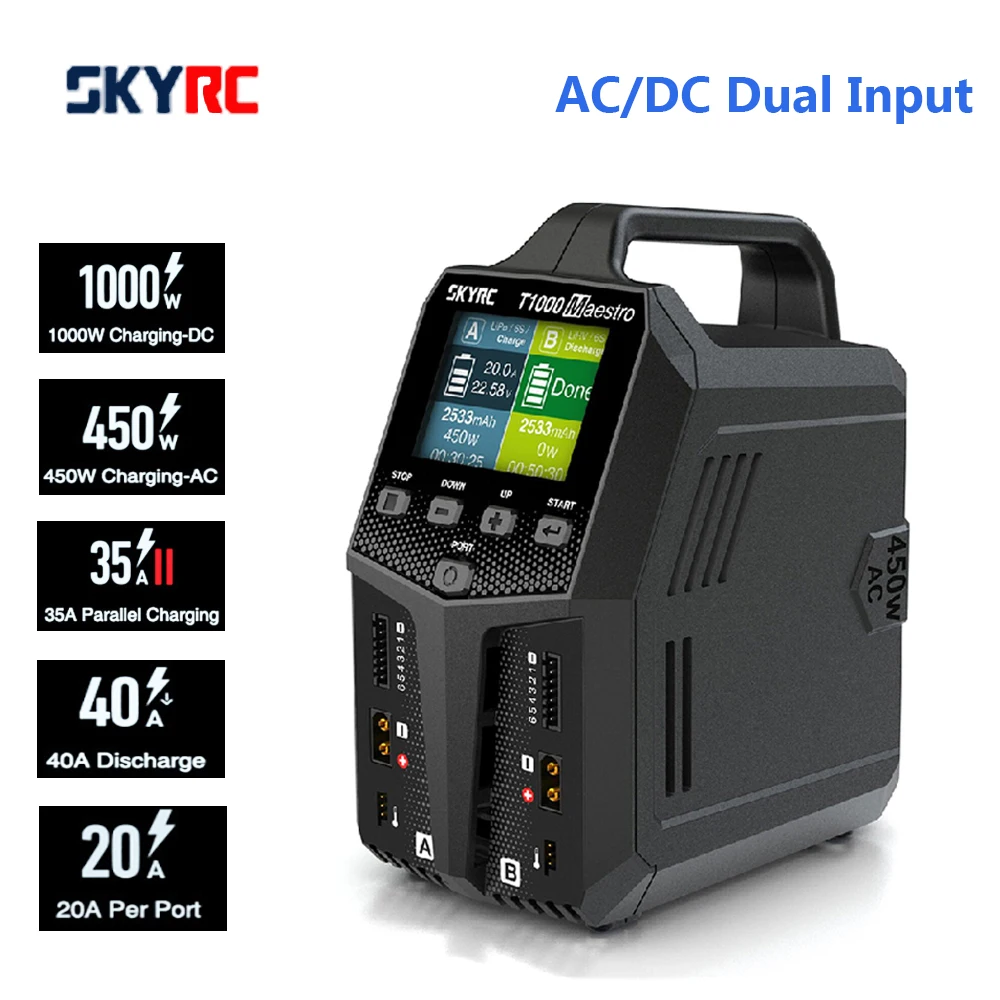 SKYRC T1000 Maestro Charger Lipo Battery Balance Charger  AC/DC 1-6S LiFe NiMH NiCd Battery Charger Work BD350 Discharger PCH