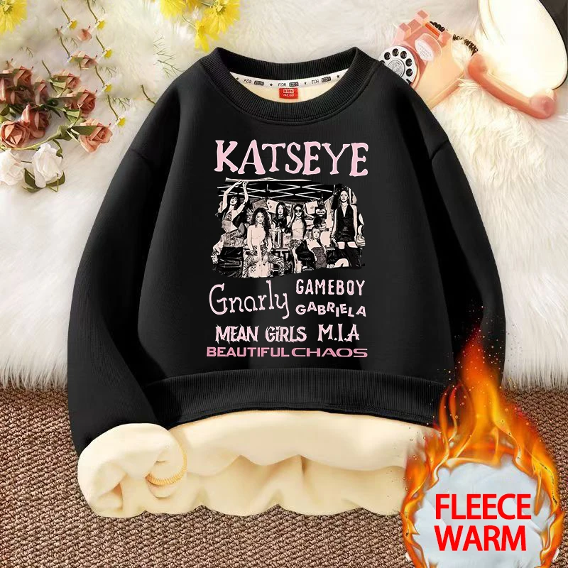 موضة K POP K-KATSEYE الطفل البلوز فتاة Kawaii سميكة البلوز هوديس الشتاء صوف الضأن ملابس منزلية غير رسمية هدية أنيمي