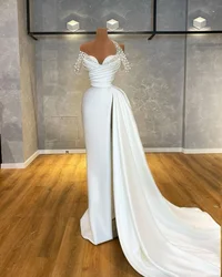 Elegant Ladies Wedding Dress 2024 Pearl Crystal Designer Ruffled sexy split Sweetheart Halter bridal party dress new custom