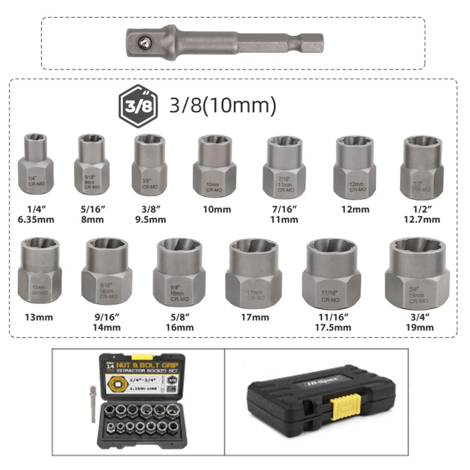 Damaged Nut Screw Remover Extractor Socket Kit 14pcs Bolt Extractor Tool Steel Wrench Set with Box for Home Decoration Craft