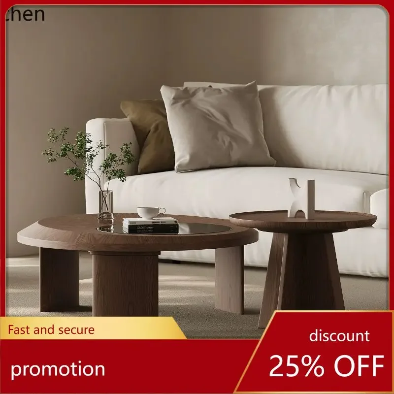 

HXL Walnut Tea Table Combination Round New Chinese Style Tea Table Living Room Household Small Apartment