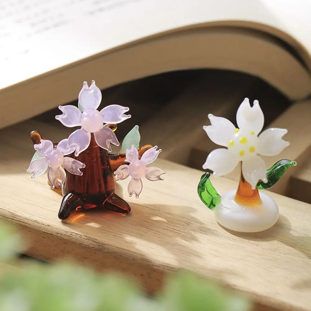 1Pcs Exquisite Handmade Carved Glass Crafts Mini Flower Tree Miniature Figurine Succulent Bonsai Home Garden Decoration Ornament