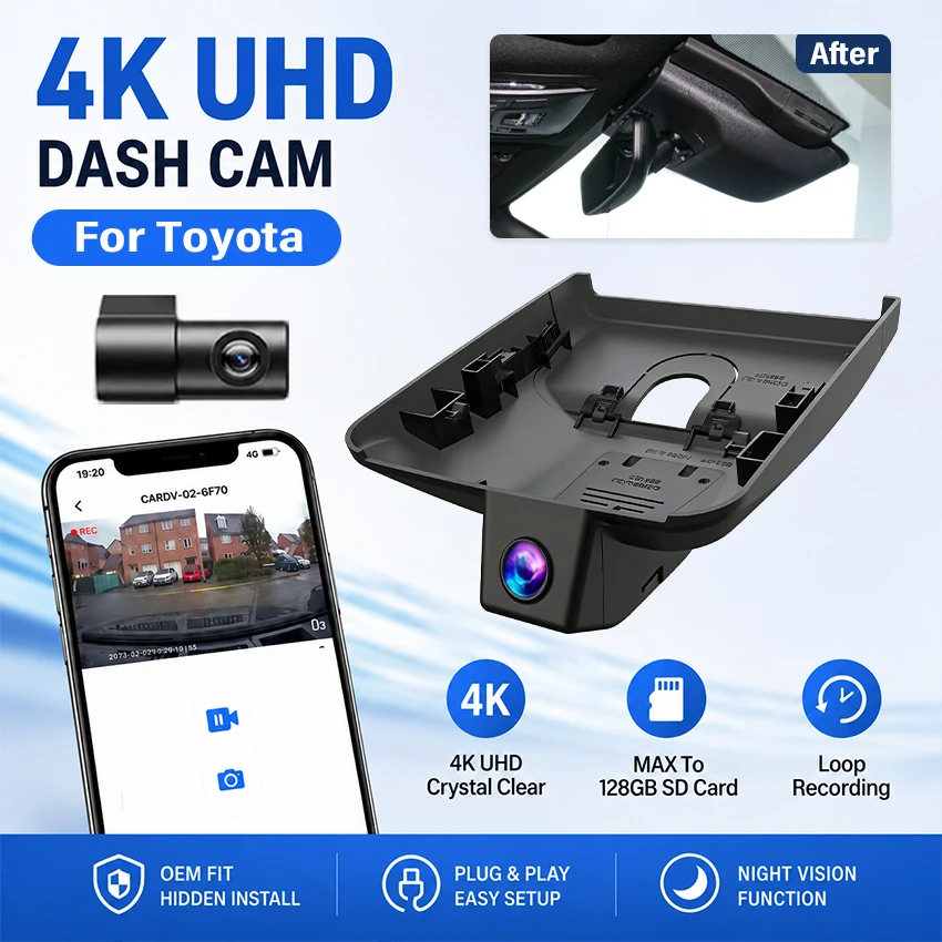 Plug and Play 4K Dash Cam For Toyota BZ4X 2022-2026 for Car Camera Recorder Dashcam WIFI Car Dvr Recording Devices Accessories