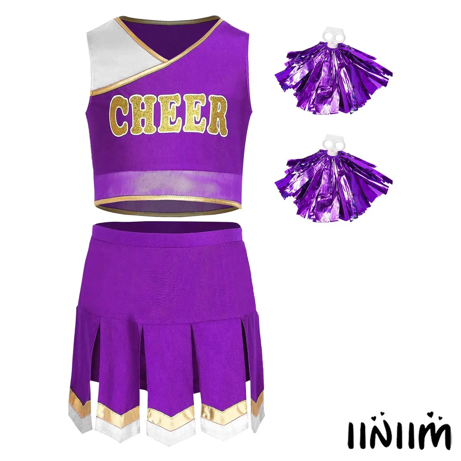 

Professional Cheer Dance Kit for Kids Girls Complete Costume Set with Pom Poms for Cheerleading Dance Practice And Competitions