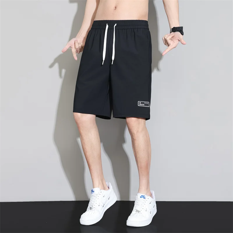 Summer Men's Clothing Elastic High Waisted Solid Color Pockets Drawstring Casual Loose Vacation Fashion Knee Pants Shorts