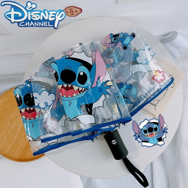 

Disney Stitch Winnie the Pooh Automatic Transparent Umbrella Anime Cartoon Long Handle Umbrella Waterproof Outdoor Umbrellas