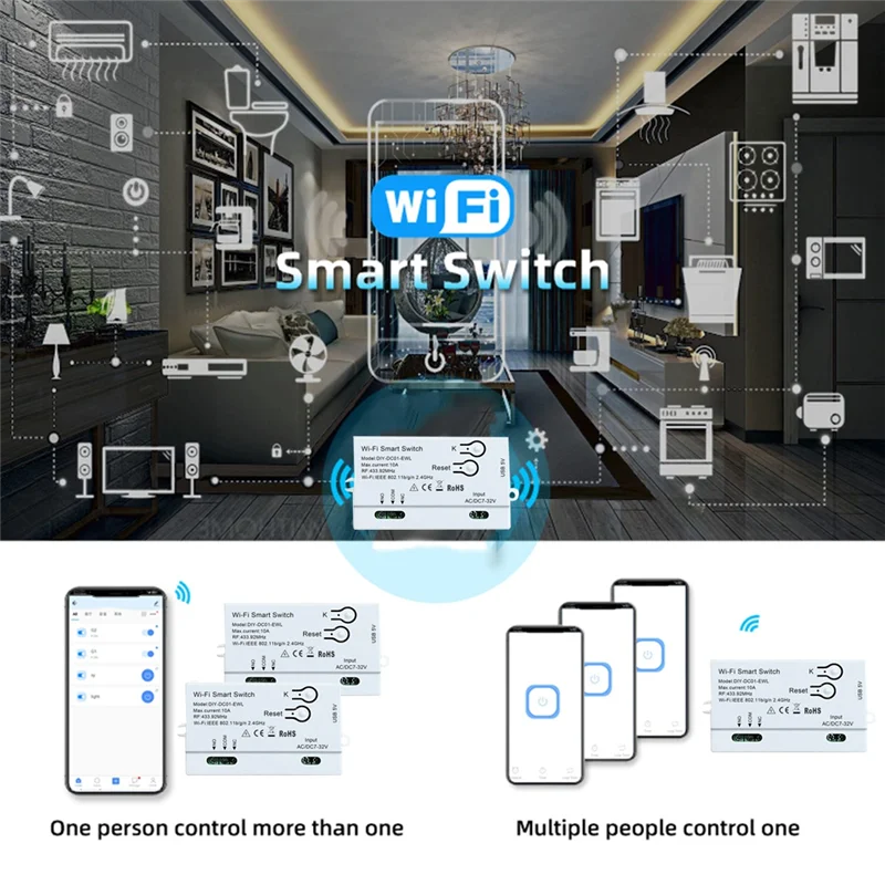 Умный переключатель Wi-Fi Ewelink DIY таймер + RF433, пульт дистанционного управления, 1 канал, 7-32 В, 2,4G, Wi-Fi, модуль домашней автоматизации для Alexa Google Home, прочный