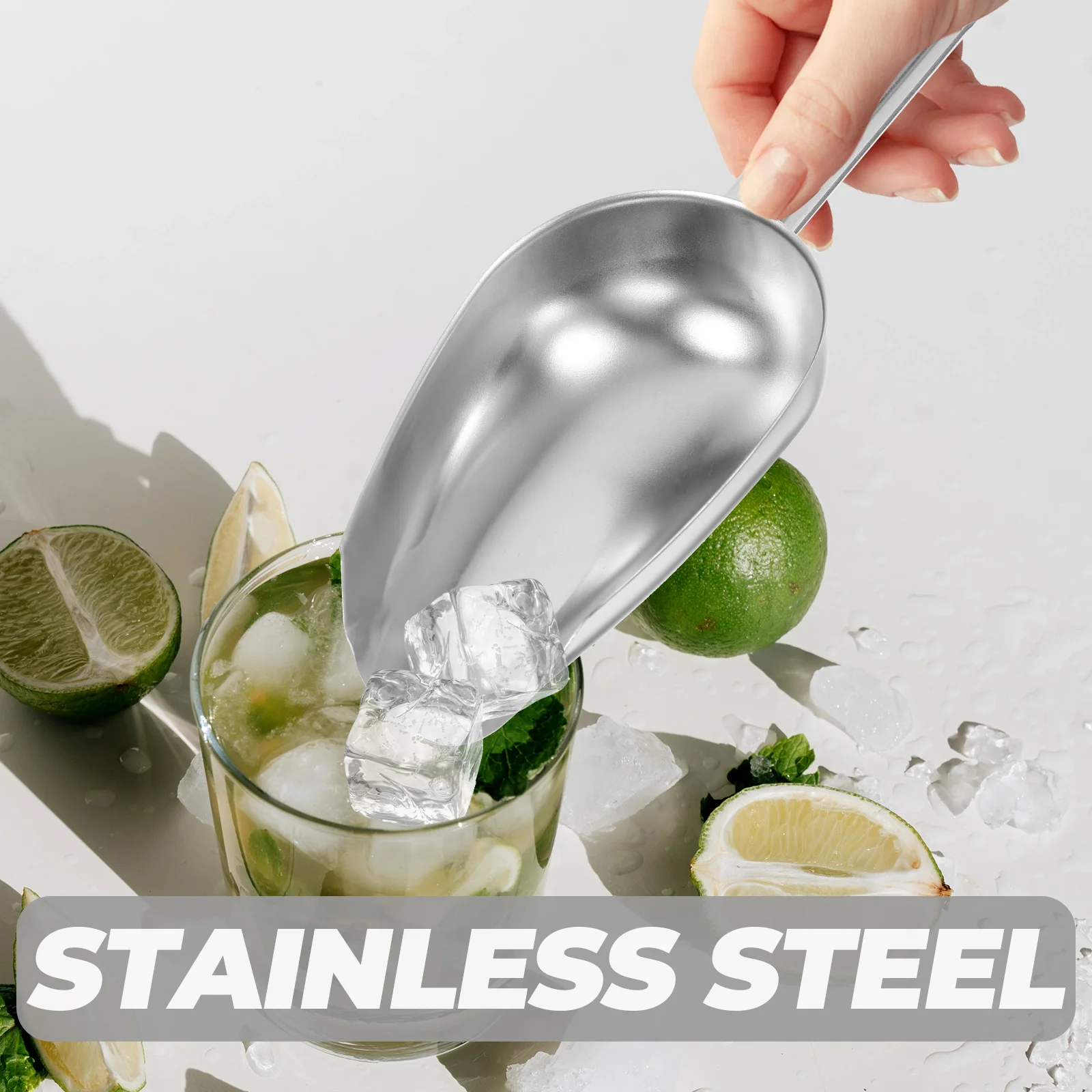 

3pcs Stainless Steel Ice Shovel Strong Scoop Cube Chip Food Metal Shovel Grain Rice Practical Handle Wedding Buffet