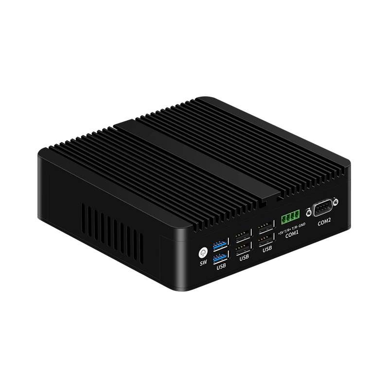 Fanless Mini PC Industrial Computer Firewall Intel N100 Processor RS485 RS232 DB9 6xUSB 4x Ethernet HDMI DP Windows Linux