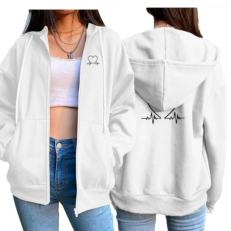 Womens Zipper Cardigan Coat Fashion Print Hooded Sweatshirt Hot Sales Casual Sport Top Lady Versatile Street Tracksuit Clothing