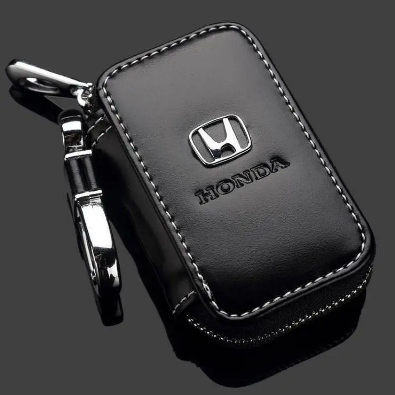 

Кожаный кошелек для автомобильных ключей HONDA, модный мужской чехол для ключей на молнии, аксессуары, квадратный чехол для автомобильных ключей с дистанционным управлением