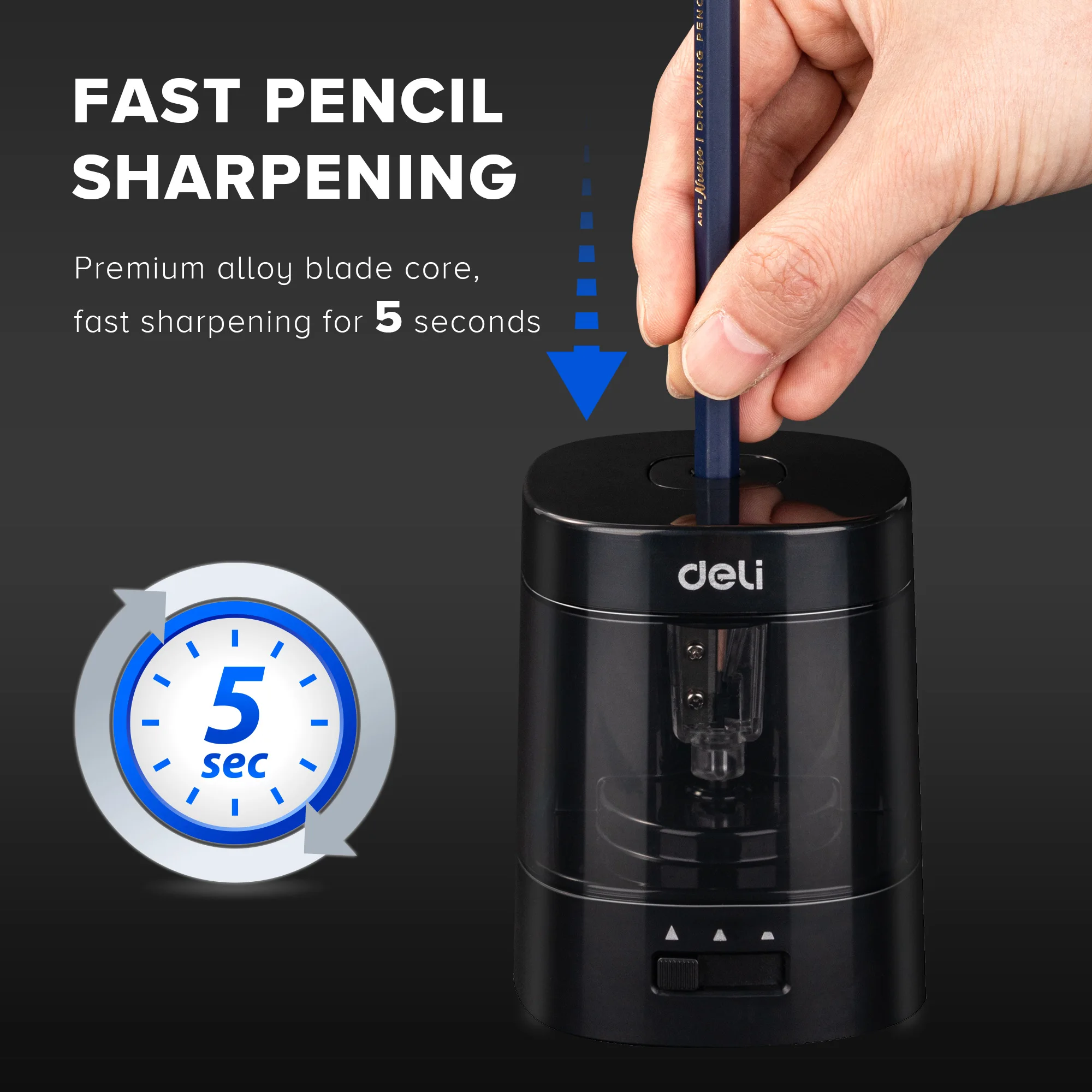 Deli Electric & Battery Pencil Sharpener, Automatic with Adjustable Thickness