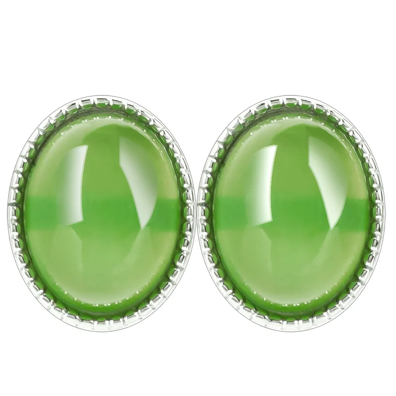 Spinach Green Natural Old Material Hetian Jade Agate-Shaped Earrings Women, S925 Silver Inlaid With Jadeite