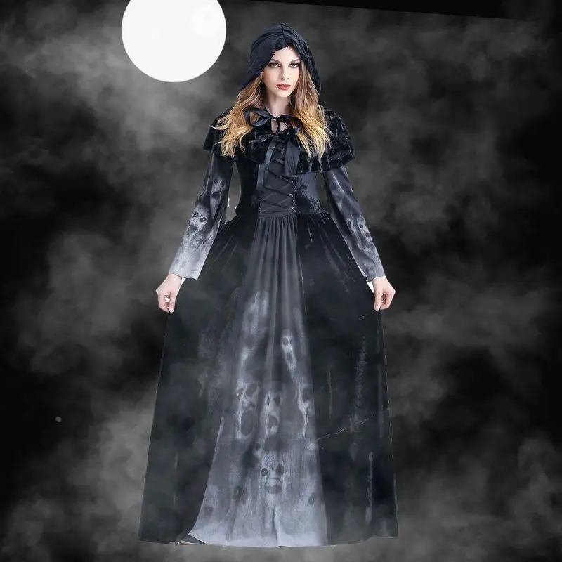 

Adult Women's Death Skull Long Dress Terroristic Role-playing Costume Stage Bar Performance Gift Traditional Chinese ...