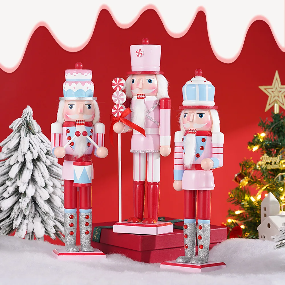 

38CM Classic Christmas Pink Series Nutcracker Puppet Macaron cake head Ornaments Desktop Decora Walnuts Soldiers Band Doll