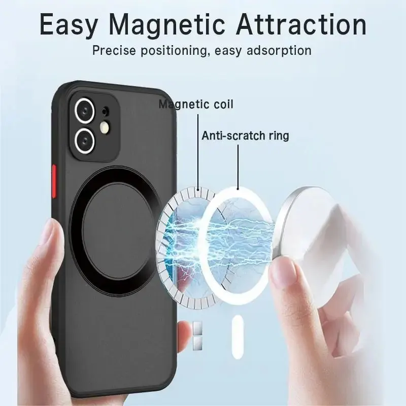 Magnetic Matte Case for iPhone 16 15 13 14 12 11 Pro Max XS XR X Shockproof Armor Covers for iPhone 15 14 Plus 12 13 Mini Funda