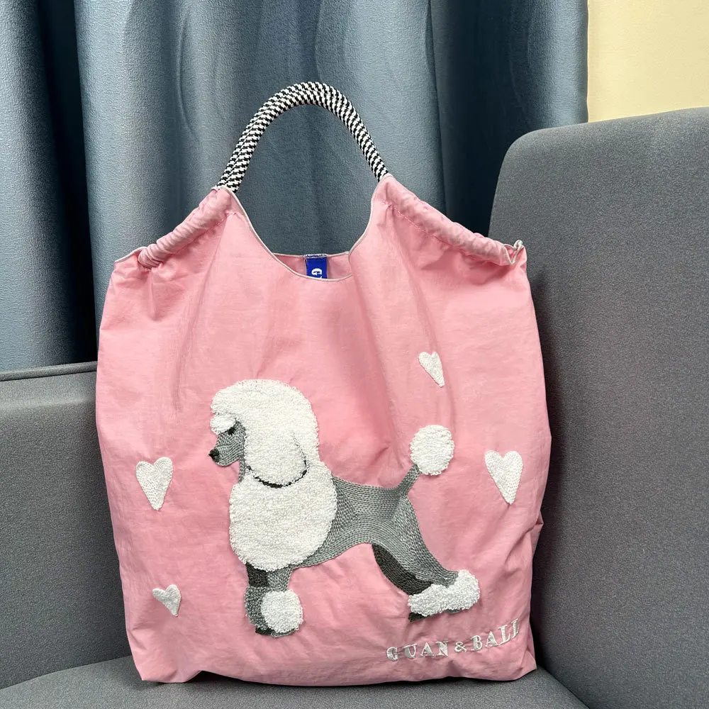 Haftowana torba na zakupy Anime urocza pudel o dużej pojemności nylonowa torba torba Crossbody na jedno ramię na prezent dla kobiet