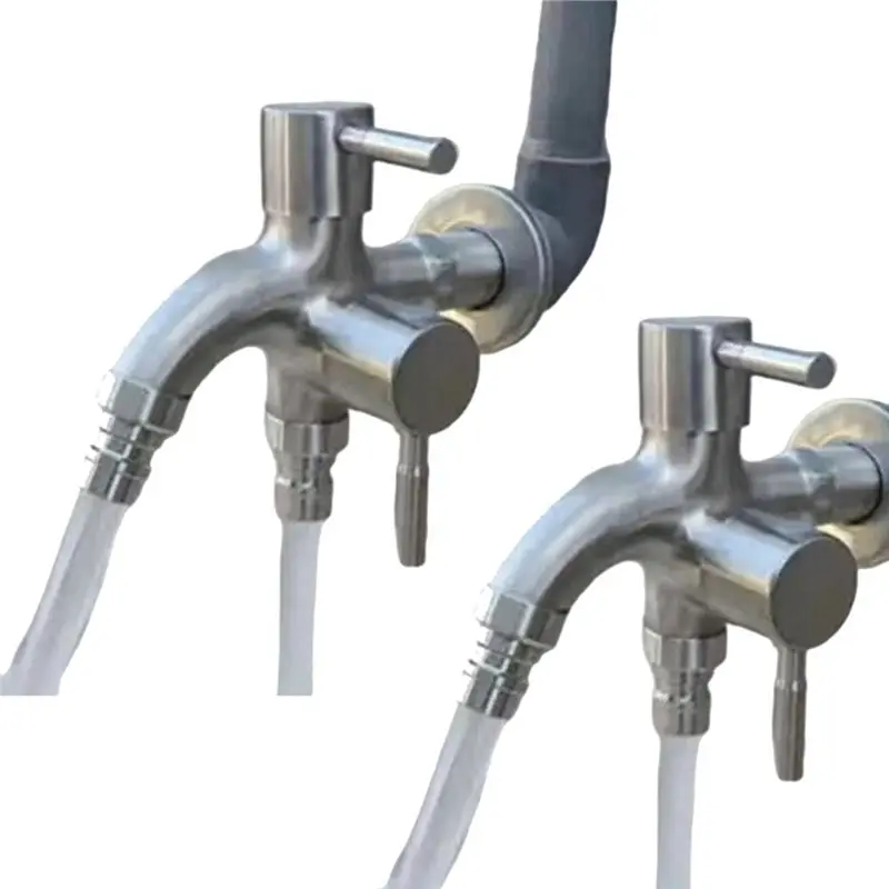 ABYN-Double Garden Tap Sturdy Design Double Outlet Water Faucet 2 Way Outdoor Hose Connection Faucet