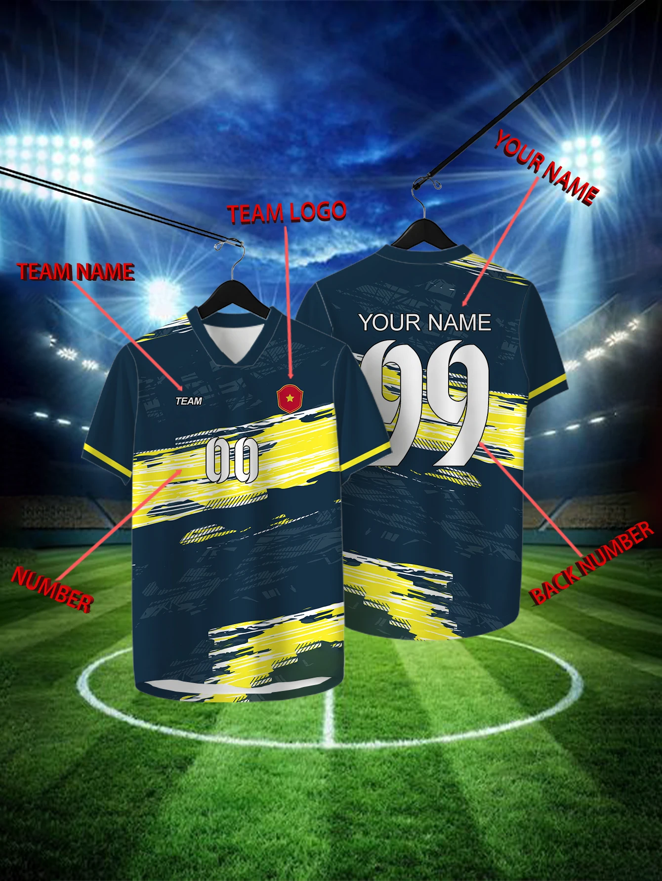 

Customized Geometric Green Short Sleeved Shirt with Team Name, Emblem, Name and Number, Outdoor Sports Short Sleeved T-shirt