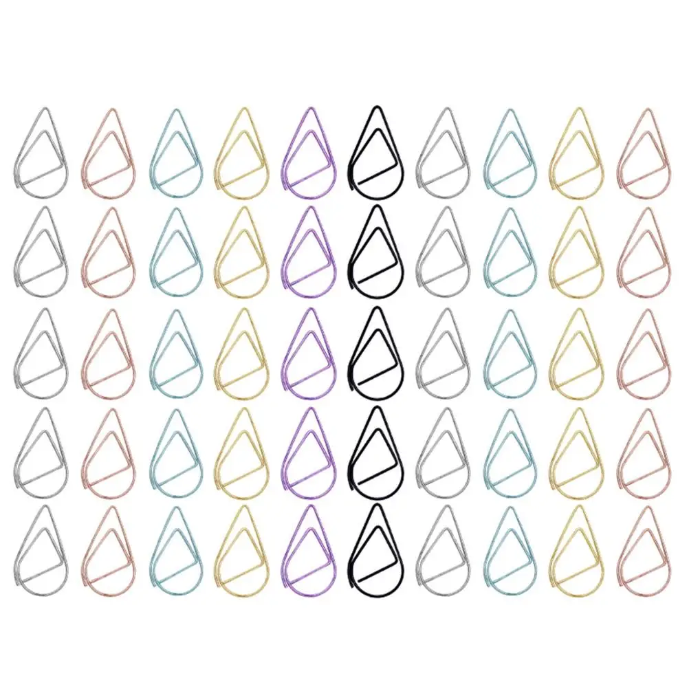 

100pcs Paper Clip Water Drop Shape Small Size Silver Black Paper Clips Simple Metal Bookmark Paper Clip (Random