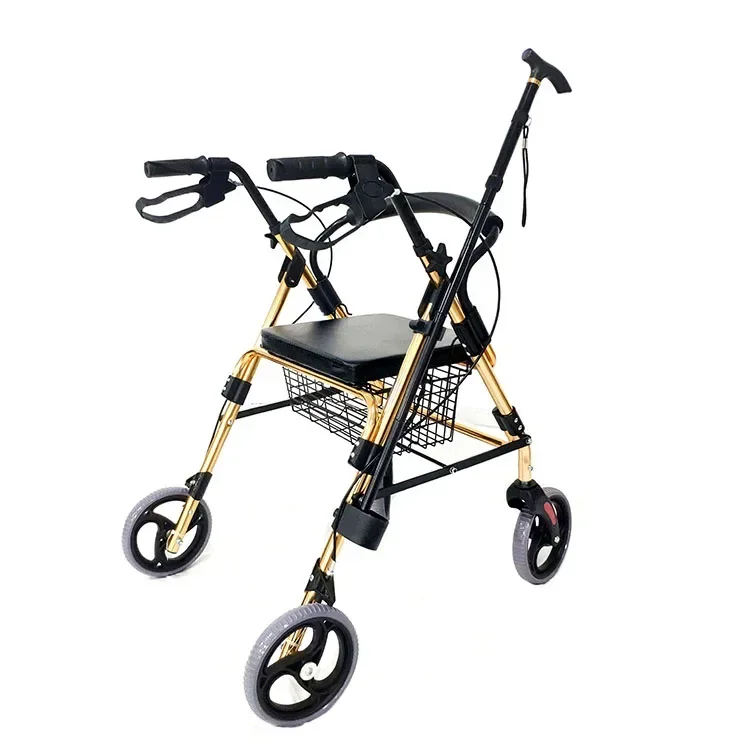 Walking Aids Folding Outdoor Lightweight Aluminium Adults Elderly Frame Foldable Upright Walker Rollator with Seat