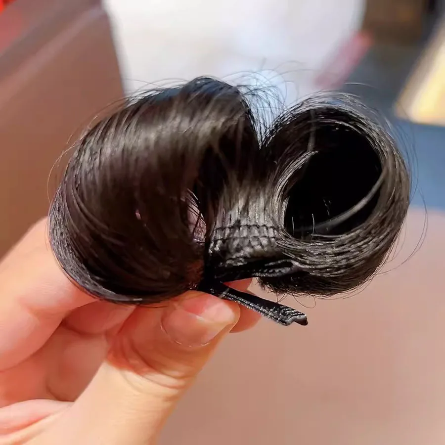 Bun sintético curto com clipe para crianças, chignon, acessórios para cabelo meninas, conjunto de 1 par