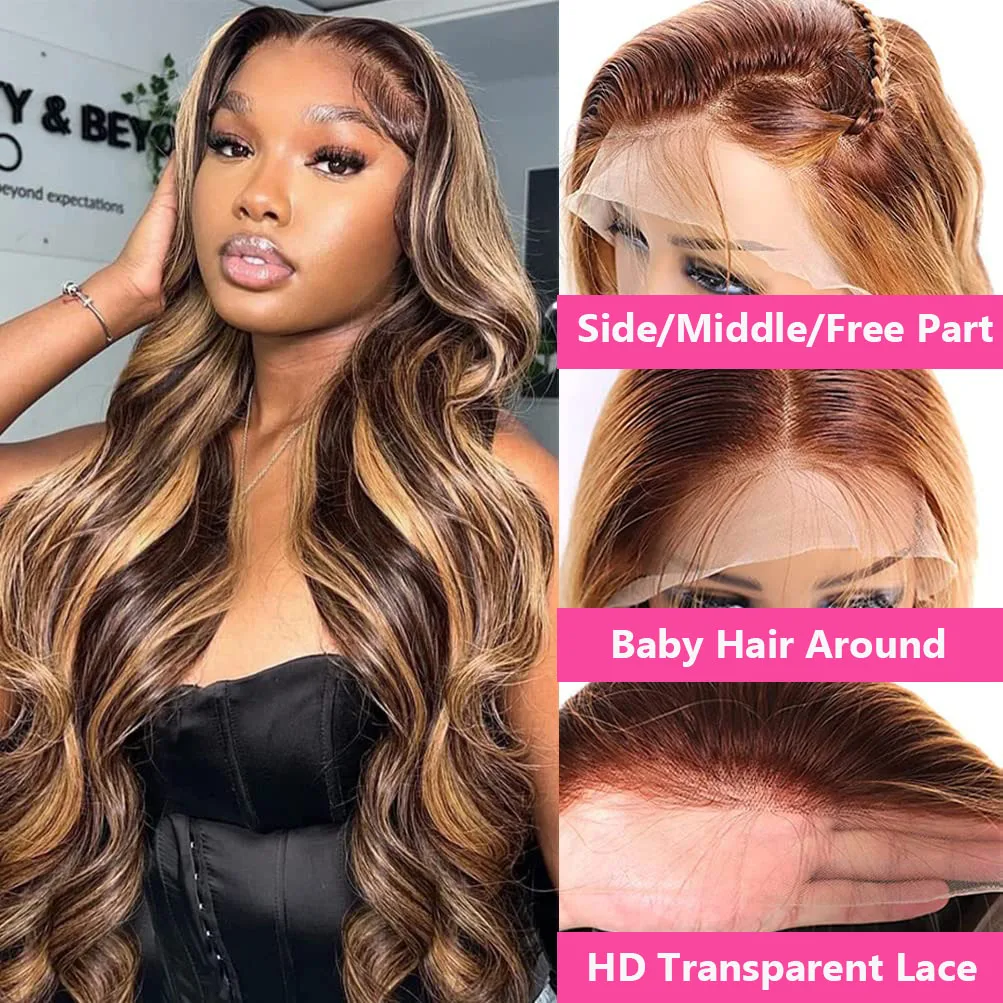 الجسم موجة 4/27 العسل شقراء 30 بوصة الدانتيل شعر مستعار أمامي شعر الإنسان HD الدانتيل الباروكة الأمامية 13x6 شعر مستعار شعر الإنسان للنساء بيع التخليص