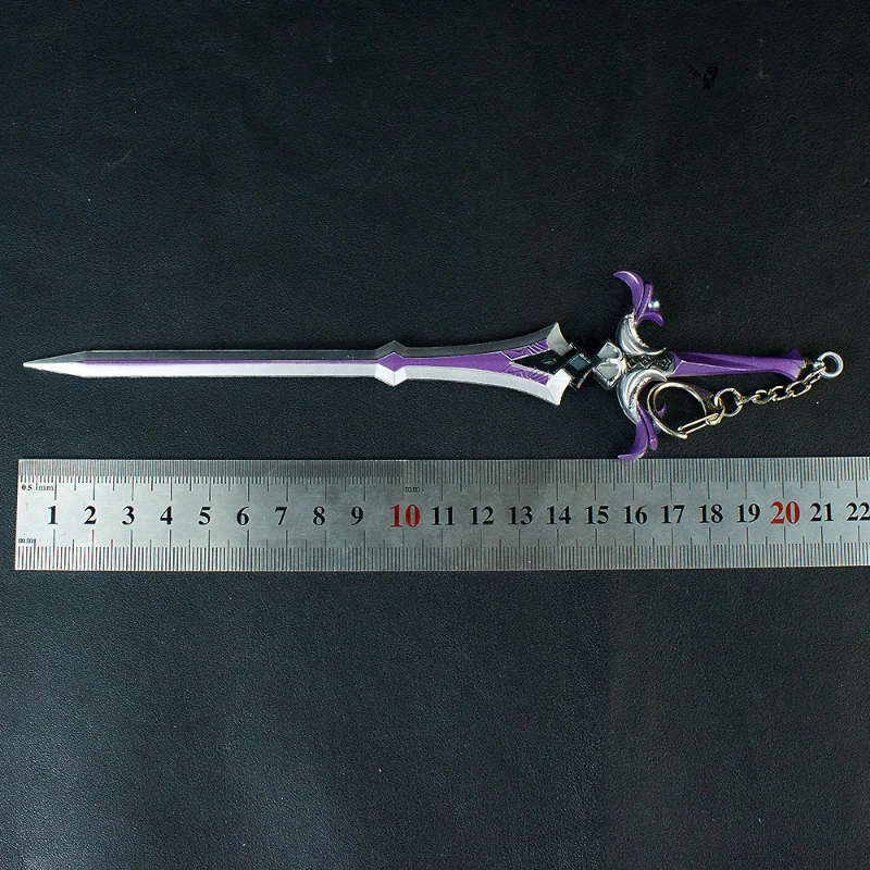 22cm/8.66in genshin impacto jogo periférico sacrificial grande espada fina roxo liga arma modelos espadas de metal chaveiro presentes do menino