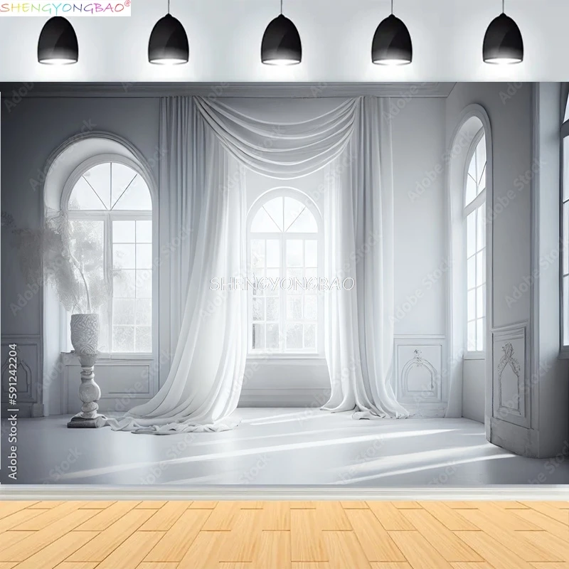 

Backlit White Window Photography Background Curtain Wedding Birthday Party Pregnant Interior Decor Elegant Drapes Backdrop HU-08