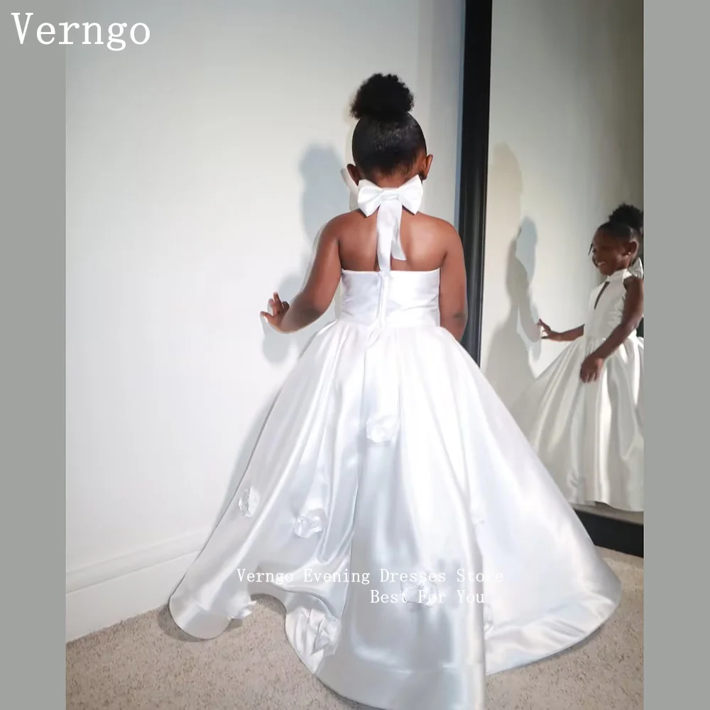 

Verngo Simple Satin Princess Girl Flowers Dress Halter A Line Birthday Party Dresses Elegant Short Kid Prom Gown Customized
