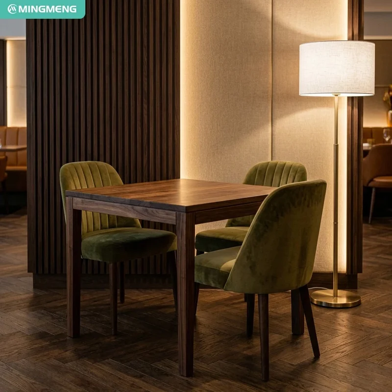 Commercial Dining Furniture Velvet Booth Solid Wood Square Dining Table Chair for Restaurant Bistro