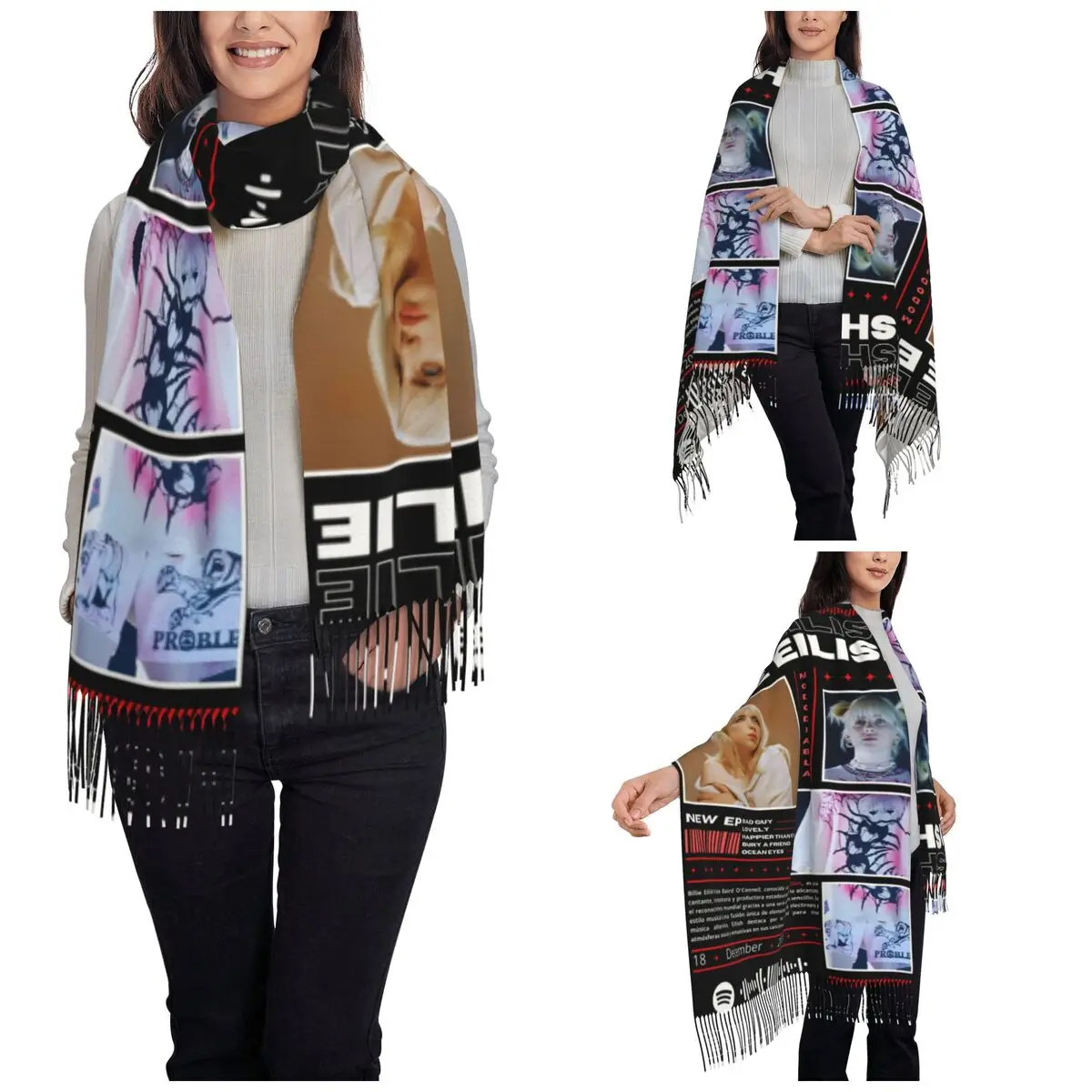 Hit Me Hard And Soft Billies Scarf for Women Winter Warm Pashmina Shawls and Wrap Album Tour 2024 Long Large Shawl Scarf